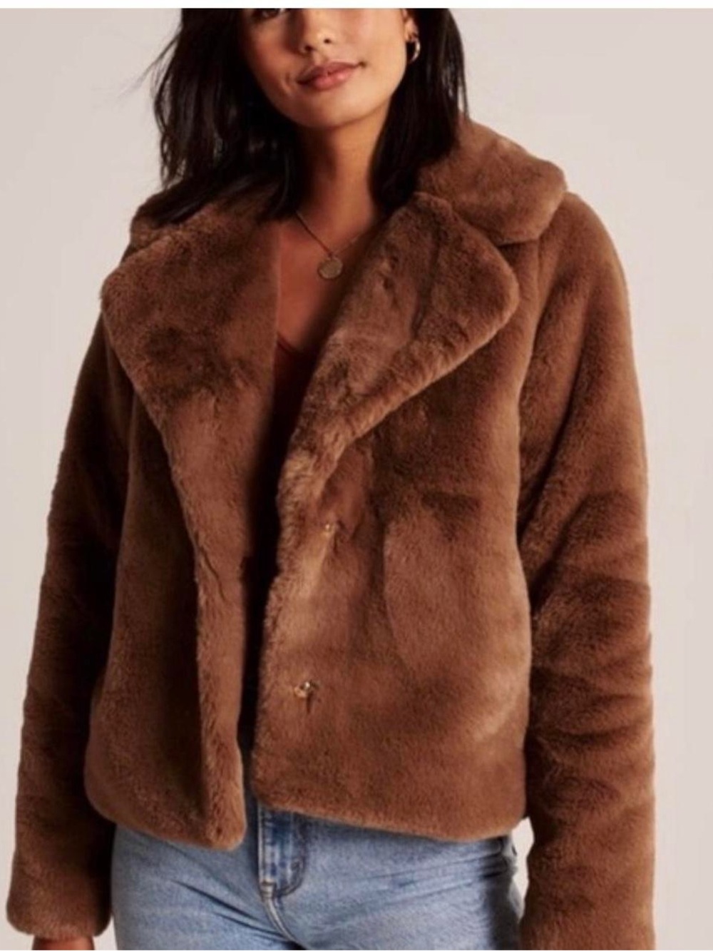 Abercrombie & Fitch Brown Faux Fur Crop Jacket XS Night Out Event Party Soft